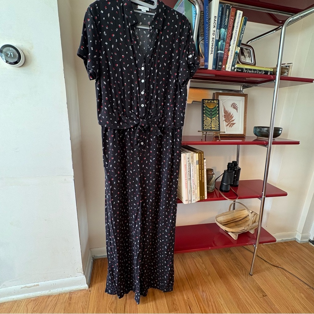 J Jill black floral jumpsuit